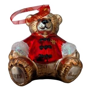 Very rare Harrods Handcrafted Red and Gold Teddy Bear Ornament 2013 EUC